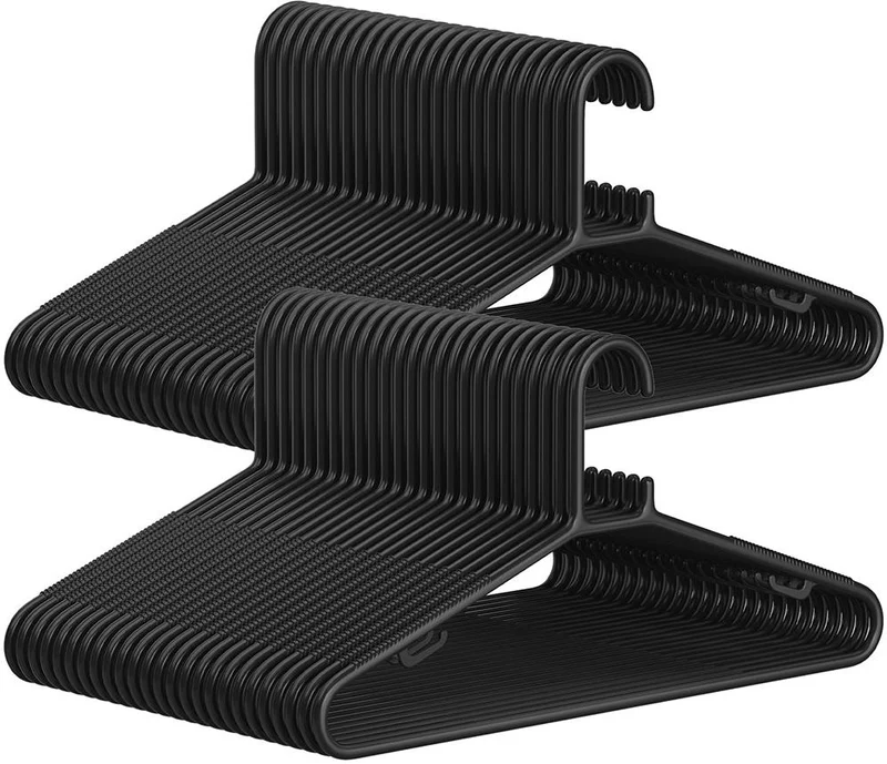 Lot de 50 cintres légers gain de place pour pantalons manteaux robes 41,5 x 20,5 cm en plastique noir 12_0010710