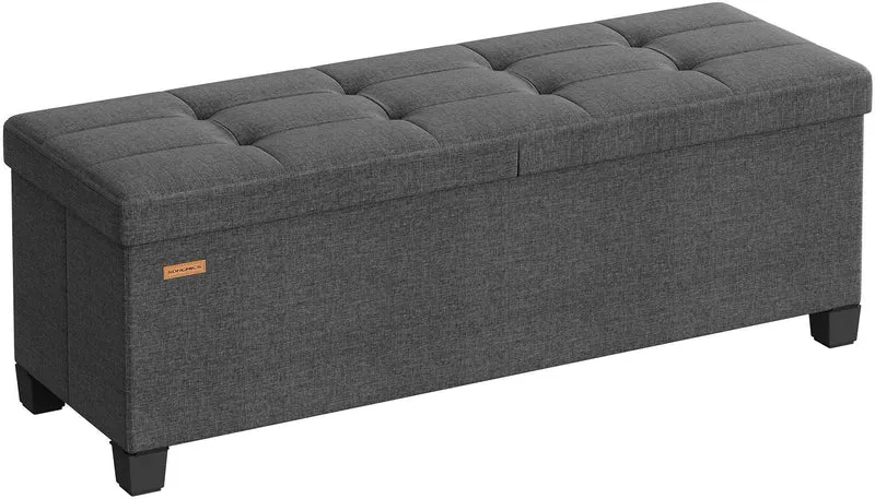Banc de rangement pliable avec couvercle rabattable 38 x 110 x 40 cm assise confortable style contemporain en tissu gris ardoise 12_0013167
