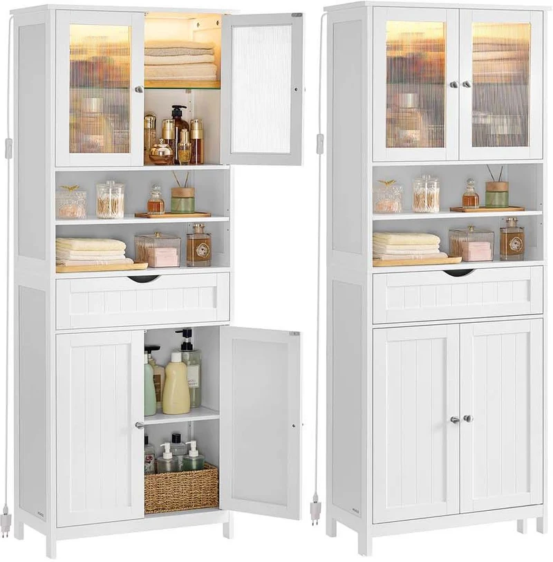 Meuble de rangement armoire avec étagères réglables 30 x 60 x 170 cm usage salle de bain et salon style contemporain en MDF blanc 12_0012695