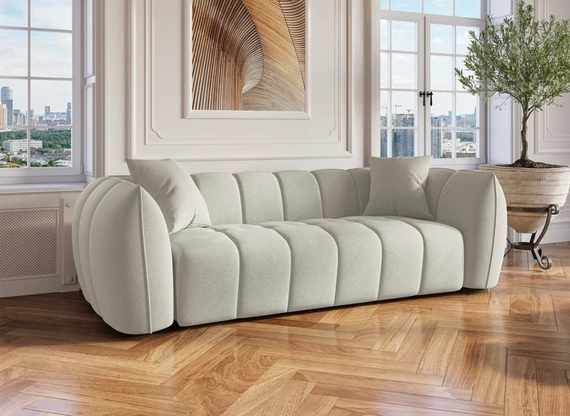 Canapé fixe 3 places en tissu beige ALISSA
