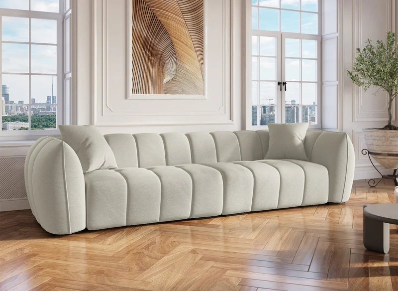 Canapé fixe 4 places en tissu beige ALISSA
