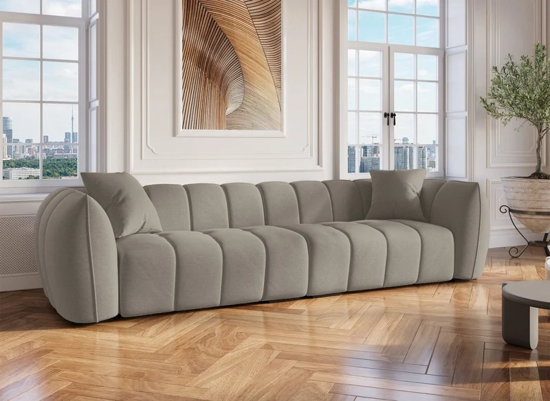 Canapé fixe 4 places en tissu taupe ALISSA
