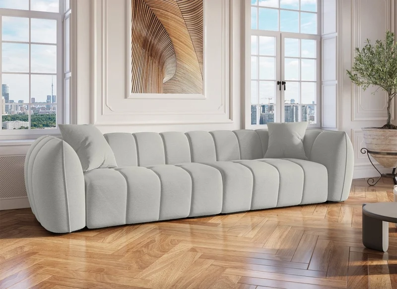Canapé fixe 4 places en tissu gris ALISSA