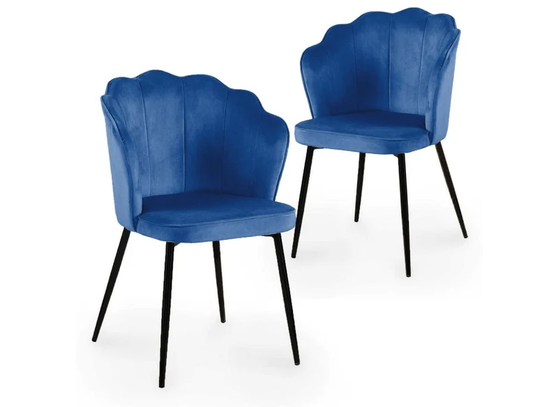 Lot de 2 chaises design en velours bleu pieds noirs GARANCE