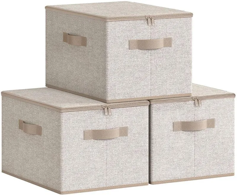 Lot de 6 sacs de rangement pliables avec couvercle pour jouets vêtements 40 x 30 x 25 cm en tissu beige sable 12_0012618