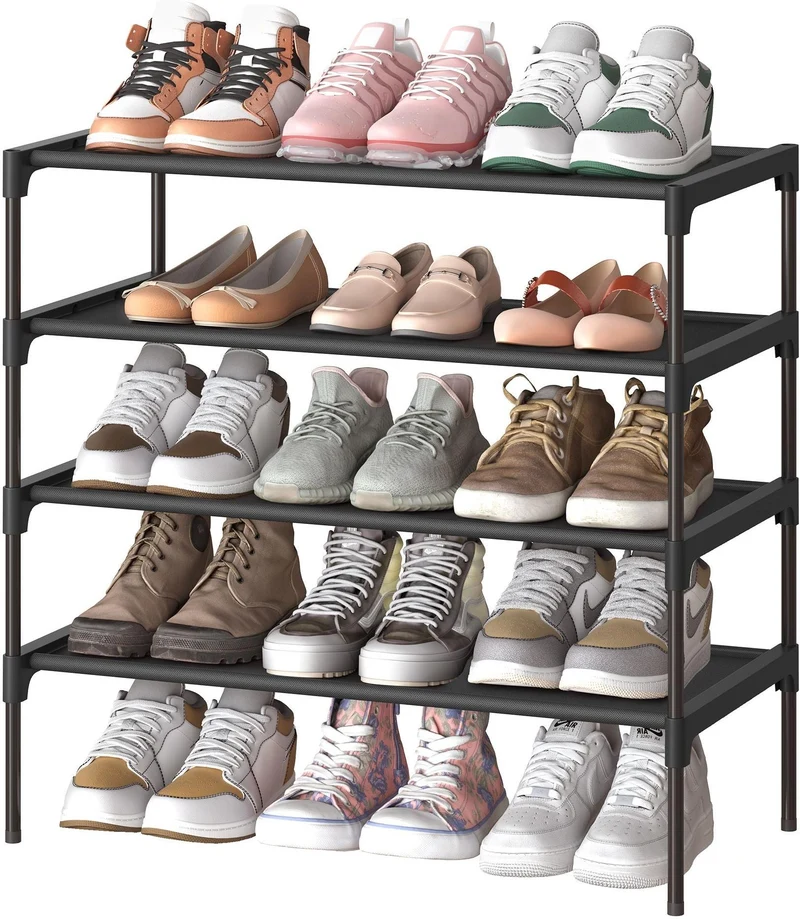 Étagère à chaussures moderne 29,7 x 62,3 x 70,5 cm pratique gain de place design épuré en tube métallique noir 12_0012240