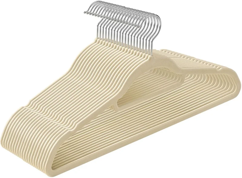 Lot de 20 cintres en velours antidérapants gain de place 43,5 x 0,6 x 22,5 cm pour manteaux chemises robes beige 12_0009339