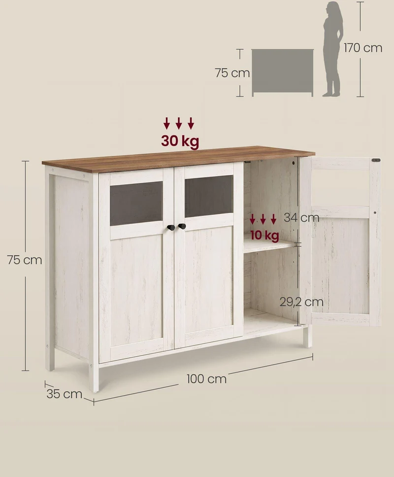 Buffet de rangement avec 3 portes pour salle à manger salon cuisine 100 x 35 x 75 cm style industriel en aggloméré noir 12_0009089