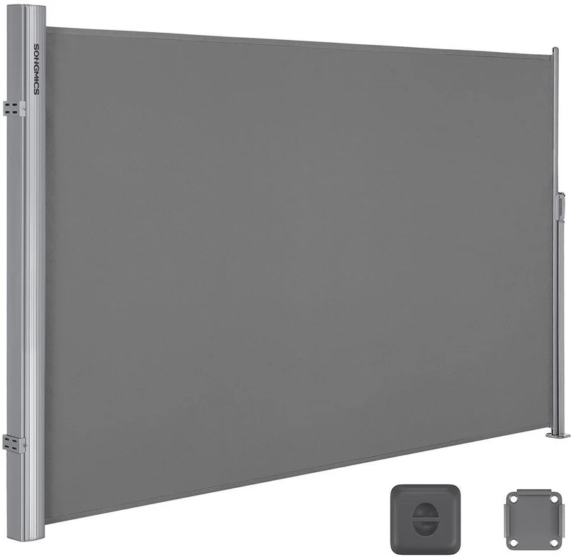 Store latéral brise-vue pour balcon terrasse 180 x 350 cm protection contre le soleil vent en aluminium gris 12_0009001