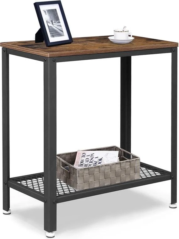 Table d'appoint compacte avec étagère en treillis pour salon chambre couloir 60 x 30 x 60 cm style industriel en fer noir 12_0008884