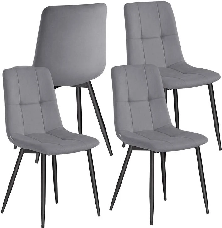 Lot de 4 chaises de salle à manger rembourrées modernes 52 x 43,5 x 82 cm confortables en velours gris ardoise 12_0012592