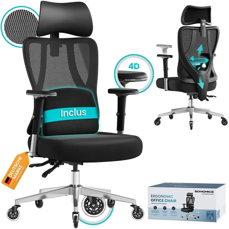 Chaise de bureau ergonomique ajustable confort assise 70 x 70 x 136 cm en tissu noir d'encre 12_0012381