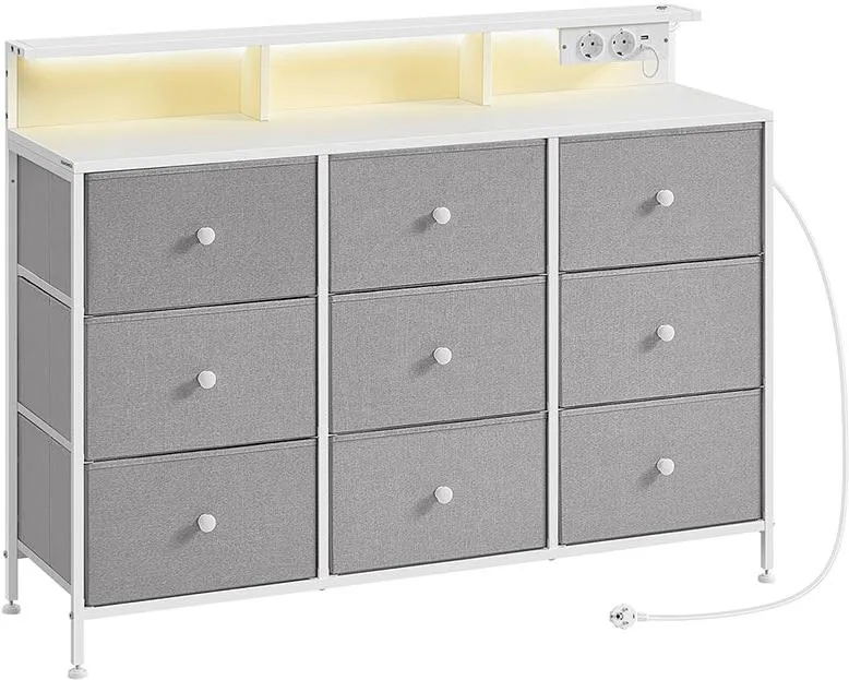 Commode de rangement design moderne avec 9 tiroirs 33,5 x 114 x 84 cm pour chambre salon en panneaux d'aggloméré gris tourterelle 12_0012332