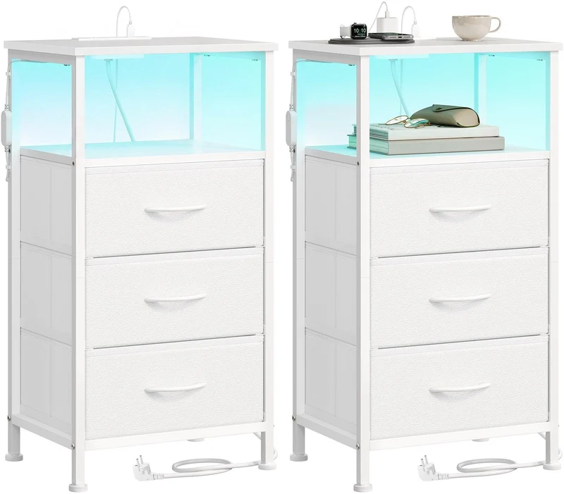 Table de chevet avec éclairage LED moderne 30 x 39,6 x 75,9 cm 1 étagère ouverte 2 tiroirs en panneau MDF blanc 12_0012366