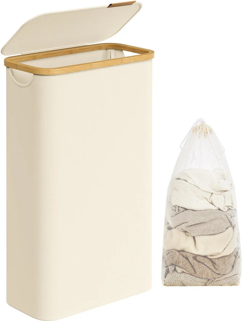 Panier à linge design épuré 42 x 22,5 x 70,5 cm léger et pratique en tissu oxford blanc crème 12_0011871