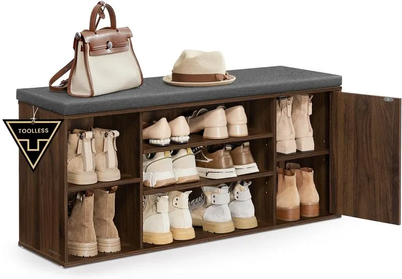 Banc à chaussures design moderne avec étagères réglables 30,5 x 104 x 48 cm en aggloméré noyer naturel 12_0012471