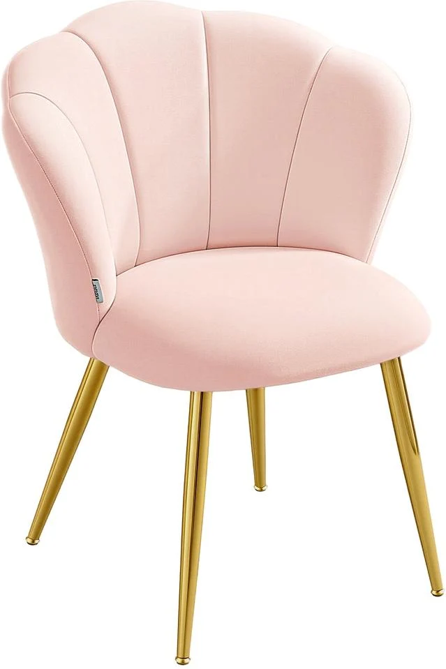 Chaise de salle à manger rembourrée style moderne dossier pétales 62,5 x 60 x 80 cm en velours rose poudré 12_0013047