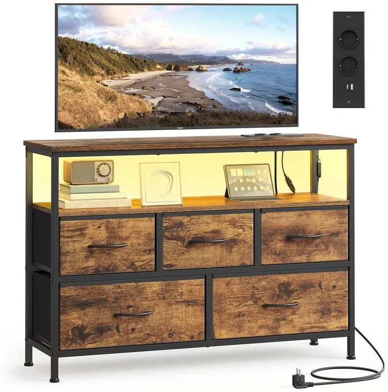 Commode de rangement industrielle avec éclairage LED ajustable 30 x 98,7 x 68,1 cm en aggloméré marron rustique 12_0012911