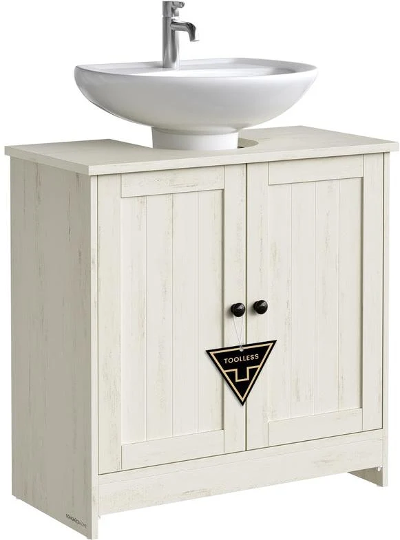 Meuble sous lavabo avec étagère réglable 30 x 60 x 61,2 cm rangement pratique style rustique en aggloméré blanc 12_0012419