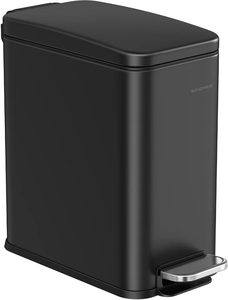 Poubelle à pédale compacte pour salle de bain 38,4 x 17 x 35 cm fermeture douce design moderne en acier noir 12_0011339