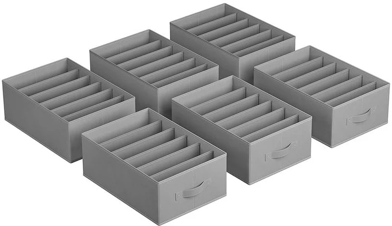 Lot de 4 organisateurs à 6 compartiments rangement vêtements 42 x 30 x 17 cm en tissu non-tissé gris tourterelle 12_0011171