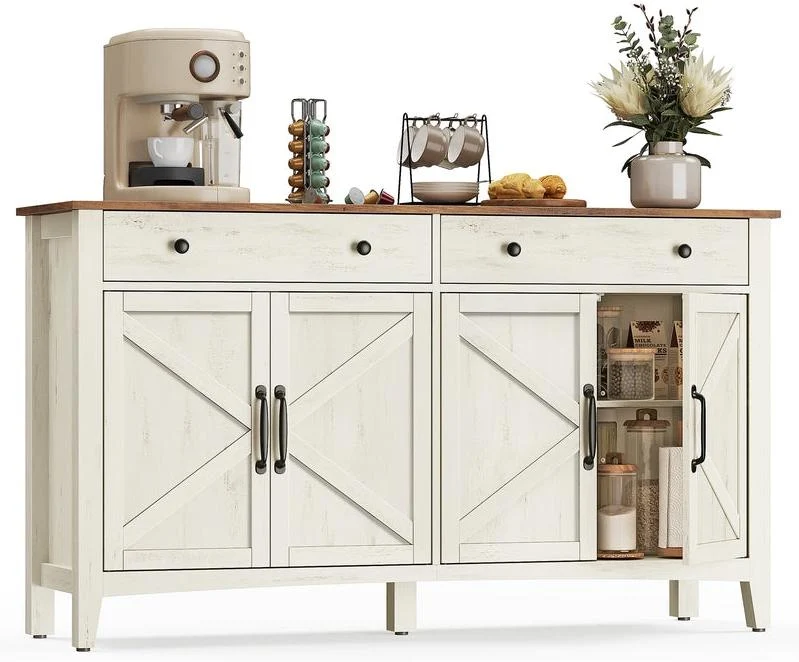 Buffet meuble de rangement style campagne 40 x 140 x 80 cm avec tiroir étagère réglable en MDF blanc rustique 12_0011429