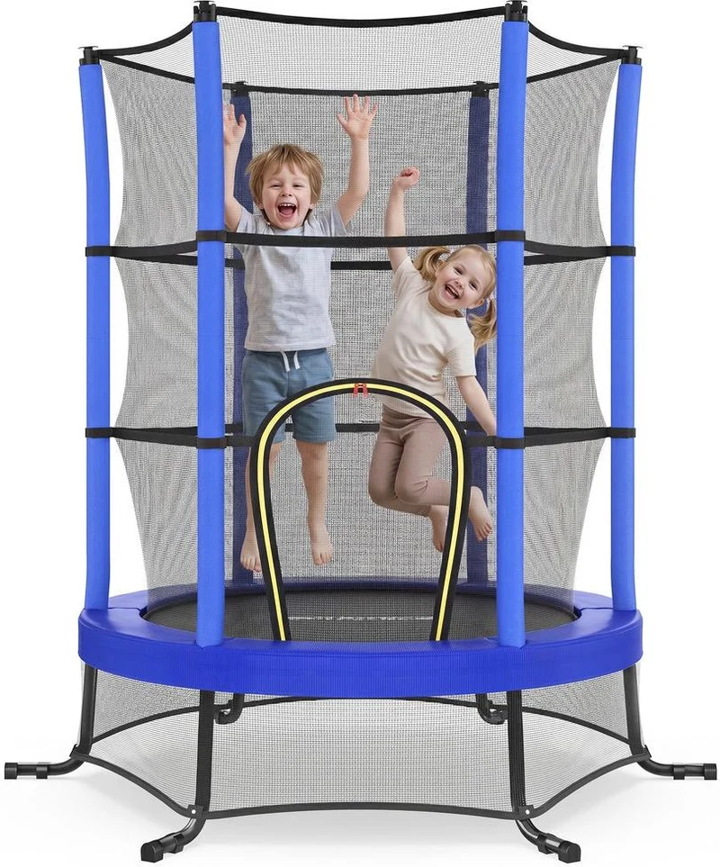 Trampoline rond pour enfants extérieur intérieur 174 x 39 cm avec filets de sécurité coussins de protection en PVC bleu 12_0013136
