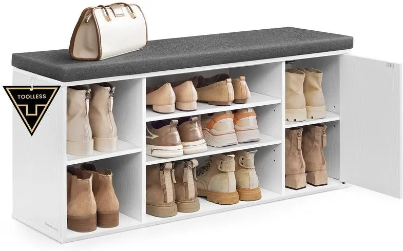 Banc à chaussures avec compartiments ouverts et étagères réglables 30,5 x 104 x 48 cm style moderne en aggloméré gris ardoise 12_0013031