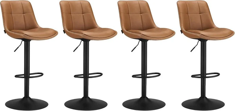 Lot de 4 tabourets de bar pivotants réglables 48.5 x 43 x 93.5-114 cm assise ergonomique style contemporain en PU marron caramel 12_0011458