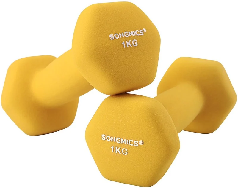 Lot de 2 haltères courtes ergonomiques yoga cardio 30 x 15 x 15 cm en vinyle jaune 12_0009552