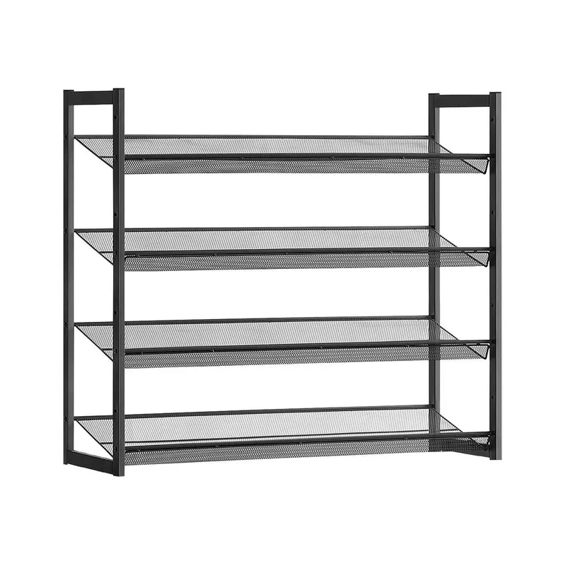 Lot de 2 étagères à chaussures empilables 92,5 x 30,7 x 163,5 cm rangement robuste design moderne en fer noir 12_0008726