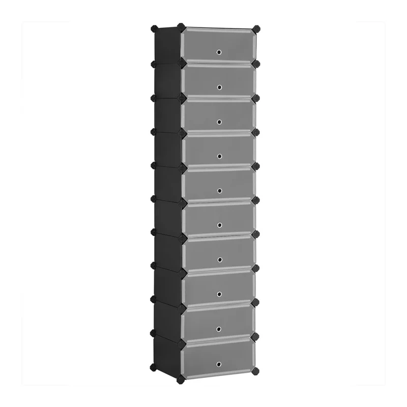 Armoire modulable de rangement chaussures 43 x 31 x 173 cm montage facile design contemporain en plastique blanc semi-transparent 12_0008521