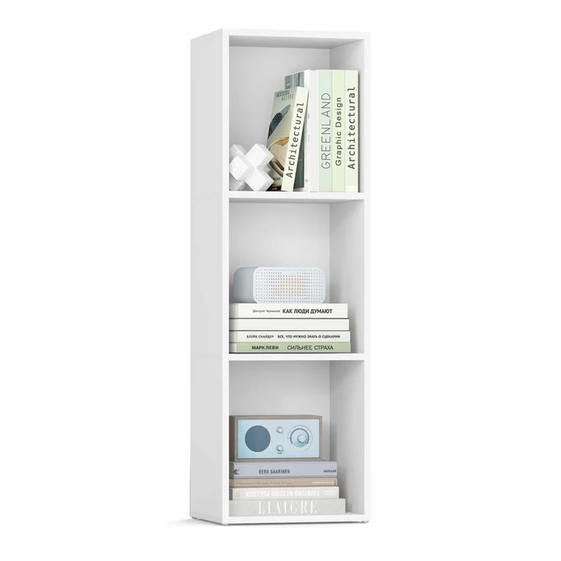 Bibliothèque à 3 niveaux réglables pour salon chambre bureau 40 x 24 x 94 cm en aggloméré blanc 12_0008391
