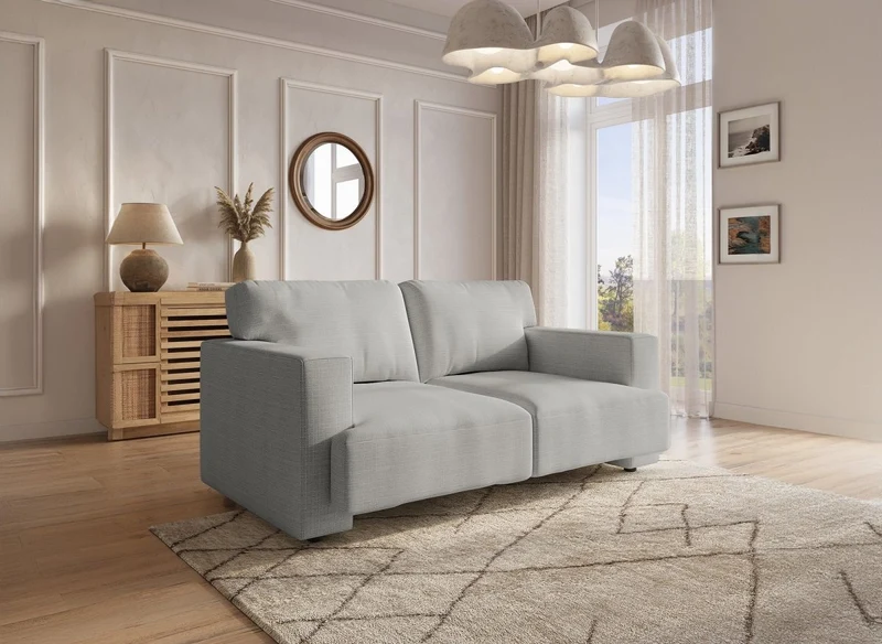 Canapé fixe 2 places en tissu gris AYLINE