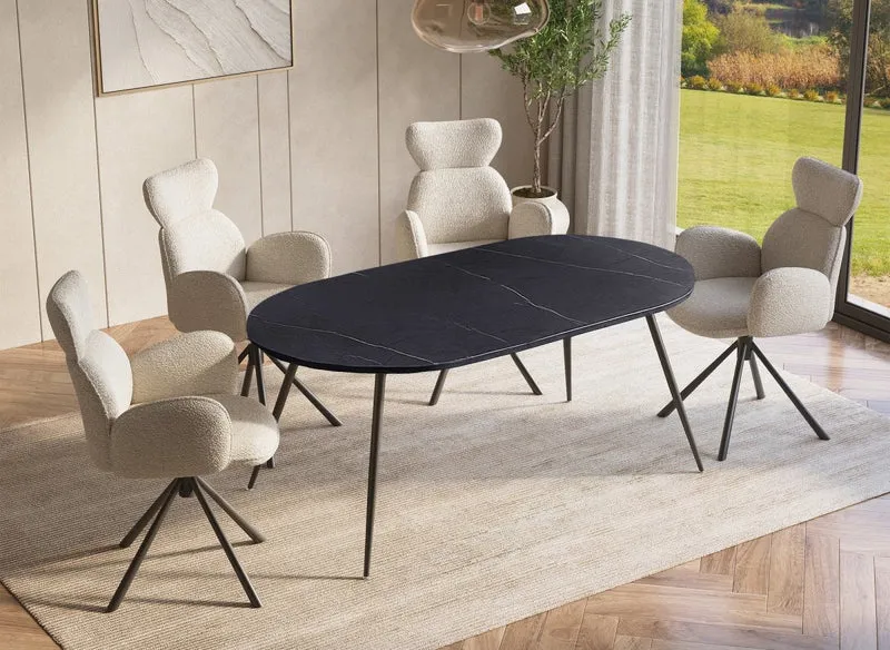 Table à manger ovale effet marbre gris 160cm DIWAN