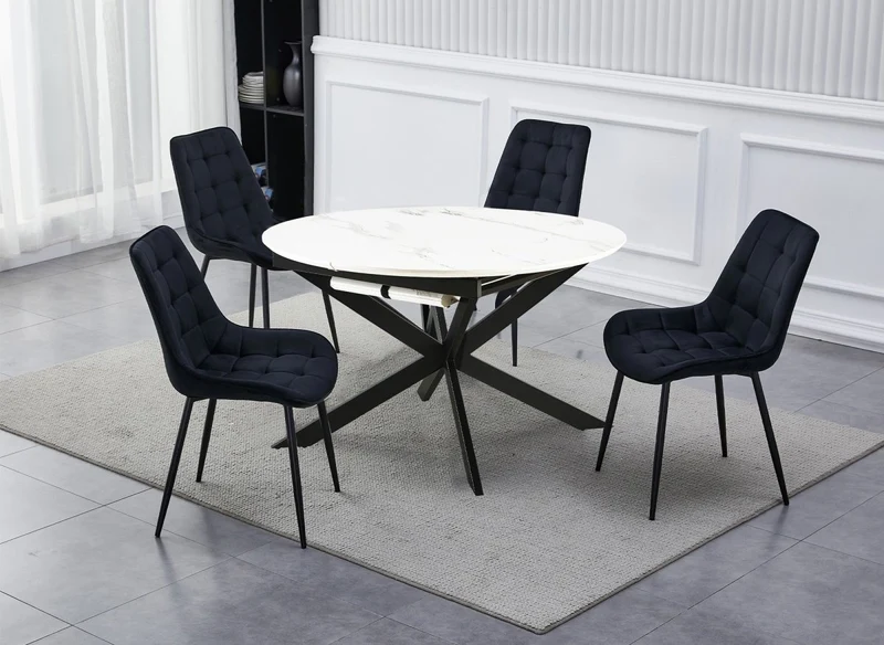 Table à manger ronde extensible blanc KOBY