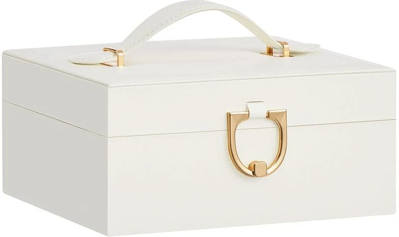 Boîte à bijoux 2 niveaux avec plateau amovible 17 x 20,5 x 9,5 cm en MDF blanc crème 12_0012532