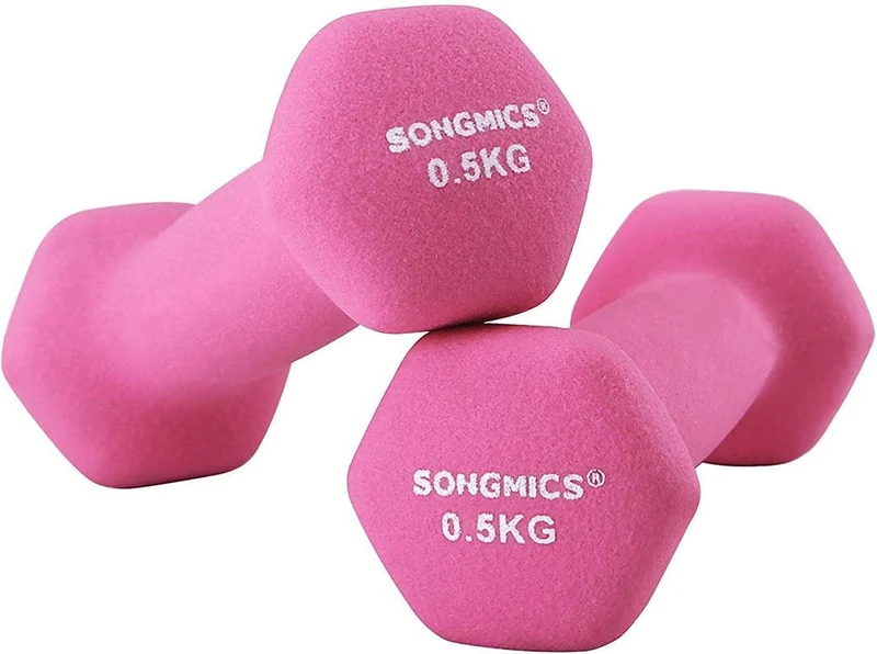 Lot de 2 haltères courtes pratiques 0,5 kg ergonomiques pour fitness et yoga en fonte noir 12_0009960