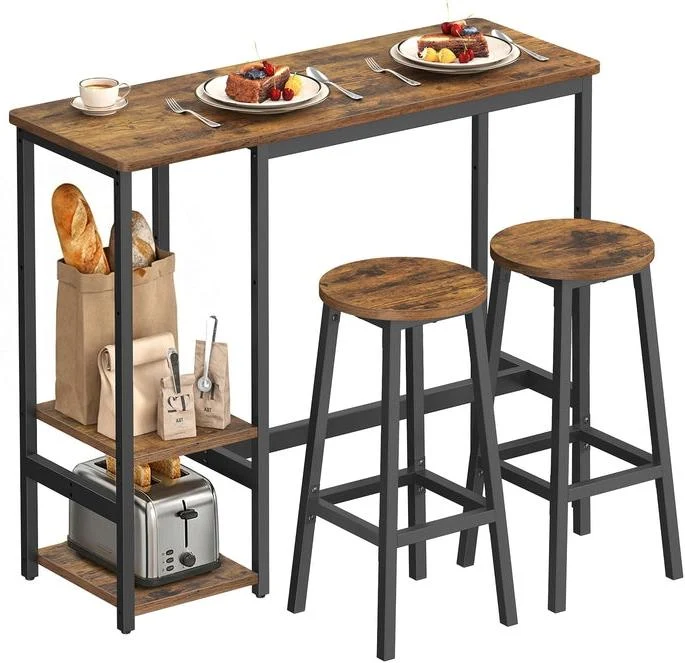 Lot de 1 table de bar avec 2 tabourets pour salle à manger 40 x 110 x 90 cm design rustique en aggloméré marron 12_0012462
