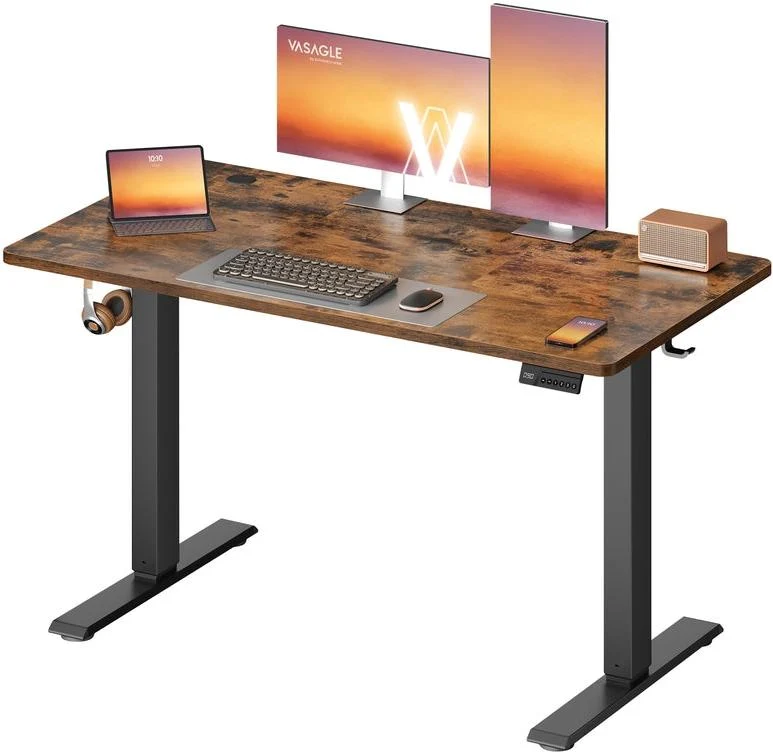 Bureau assis-debout réglable en hauteur 120 x 60 cm avec fonction mémoire ergonomique style moderne en aggloméré marron 12_0012354