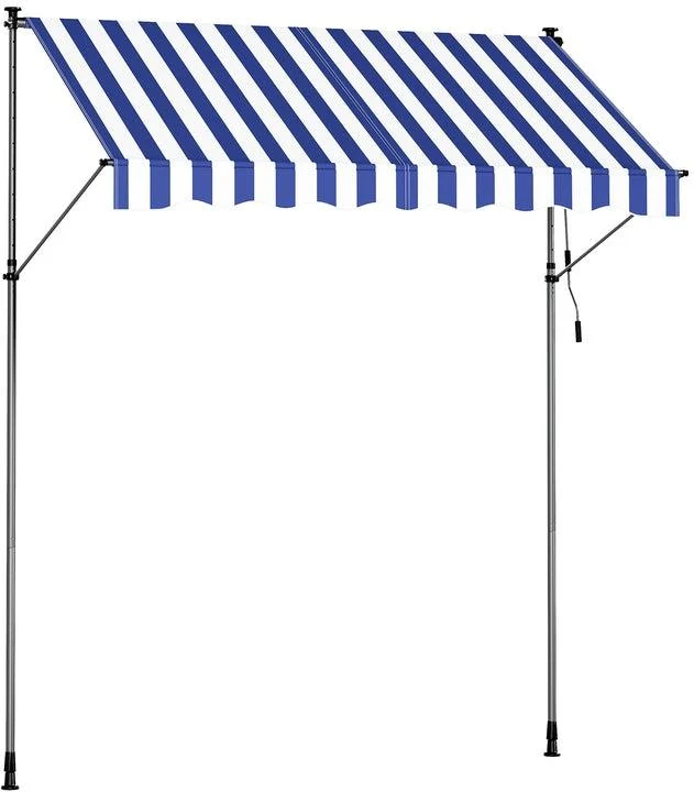 Store banne rétractable manuel réglable hauteur 250 x 120 cm protection soleil jardin terrasse en acier bleu 12_0011314