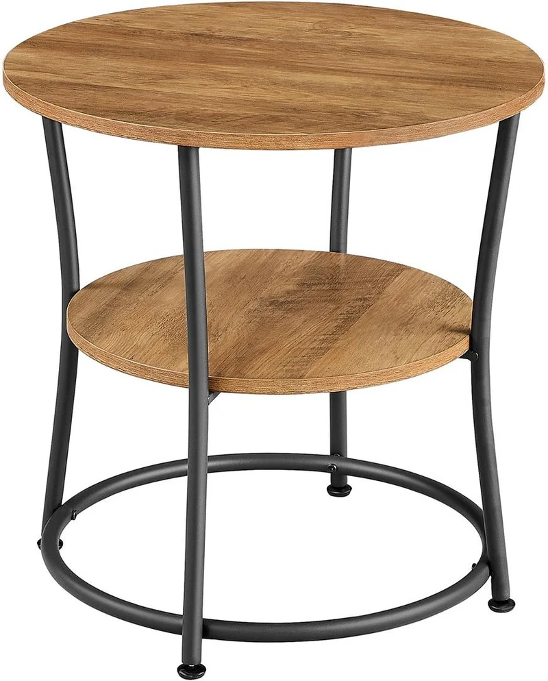 Table d'appoint ronde 55 x 55 cm 2 niveaux pratique style industriel en panneau d'aggloméré noir 12_0011652