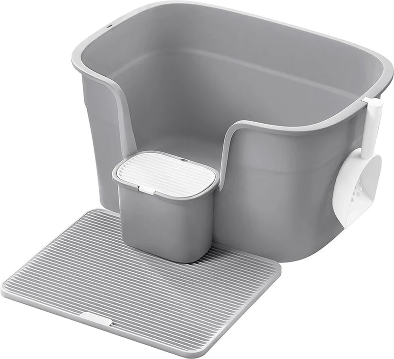 Lot de 4 accessoires pour chat bac à litière rangement 64 x 76 x 33 cm en PP gris tourterelle 12_0012459