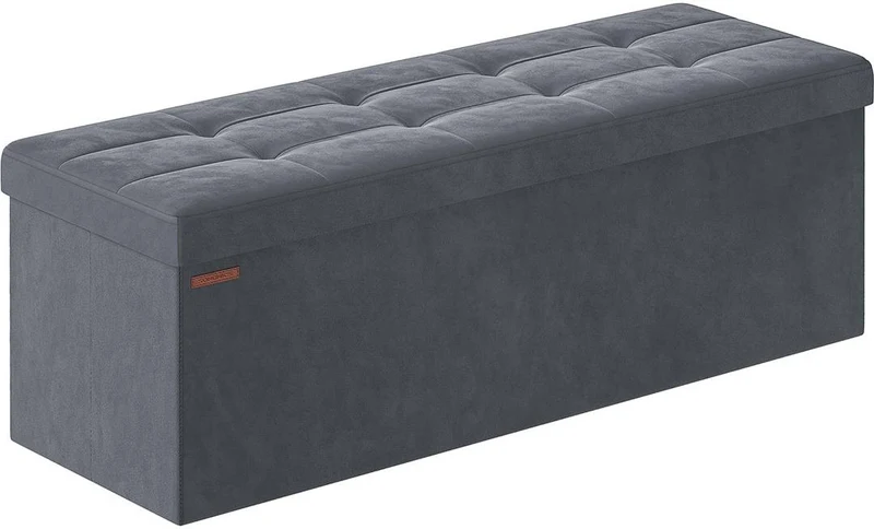 Banc de rangement pouf en velours avec séparateur amovible 38 x 110 x 38 cm capacité 300 kg design contemporain en MDF gris ardoise 12_0011130