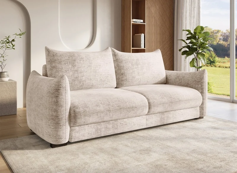 Canapé convertible 3 places avec coffre en velours chiné beige COLBY