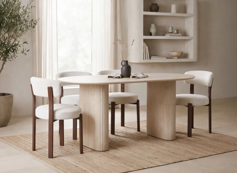 Table à manger ovale en marbre composite beige 6 personnes 180cm ELMA
