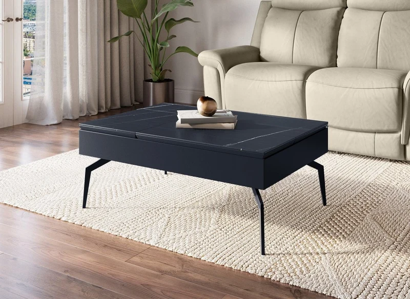 Table basse design avec plateau relevable en céramique noir SILVANA