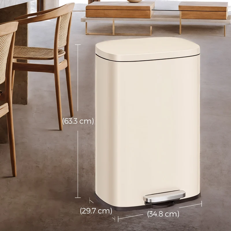 Poubelle de cuisine à pédale 43,2 x 37,1 x 63,2 cm fermeture douce design moderne anti-odeur en acier beige sable 12_0013126