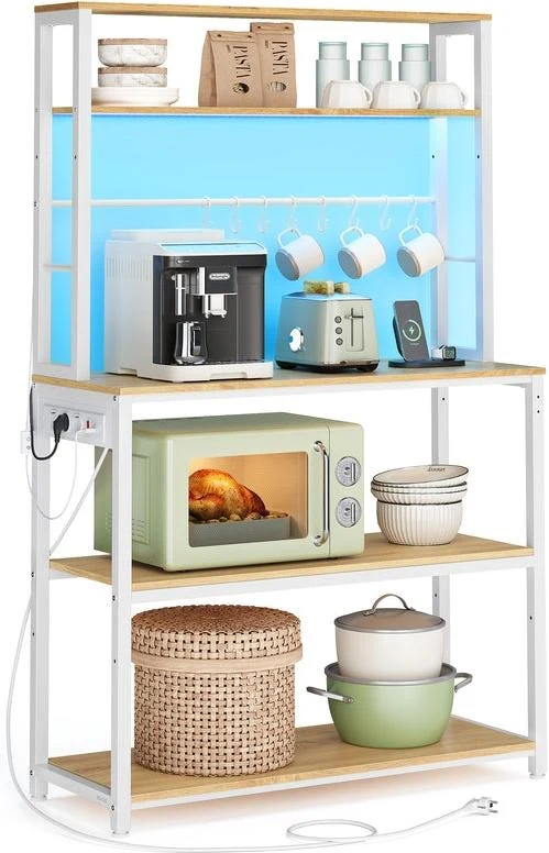 Étagère de cuisine multifonction avec 8 crochets et plateau de travail 40 x 80 x 168,4 cm en aggloméré doré chêne 12_0012697