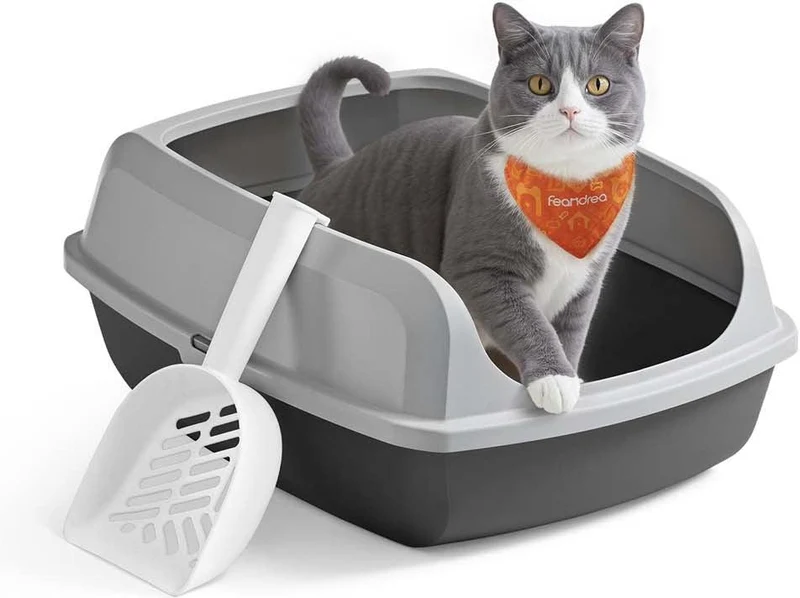 Bac à litière ouvert parois hautes pour chats 50,5 x 37,5 x 19,5 cm facile à nettoyer design moderne en PP gris 12_0012553